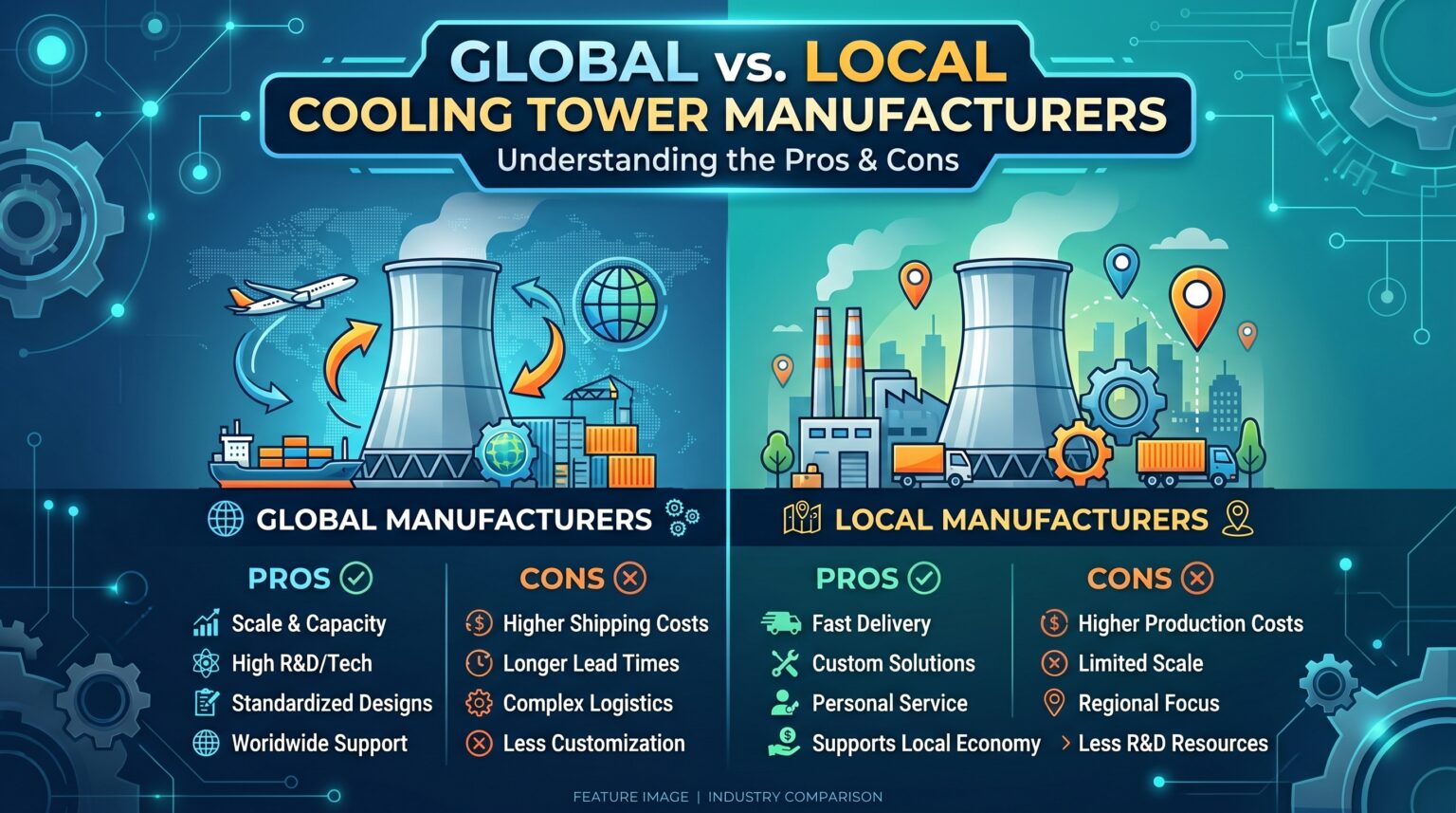 Global vs. Local Cooling Tower Manufacturers: Pros and Cons Global vs. Local Cooling Tower Manufacturers: Pros and Cons